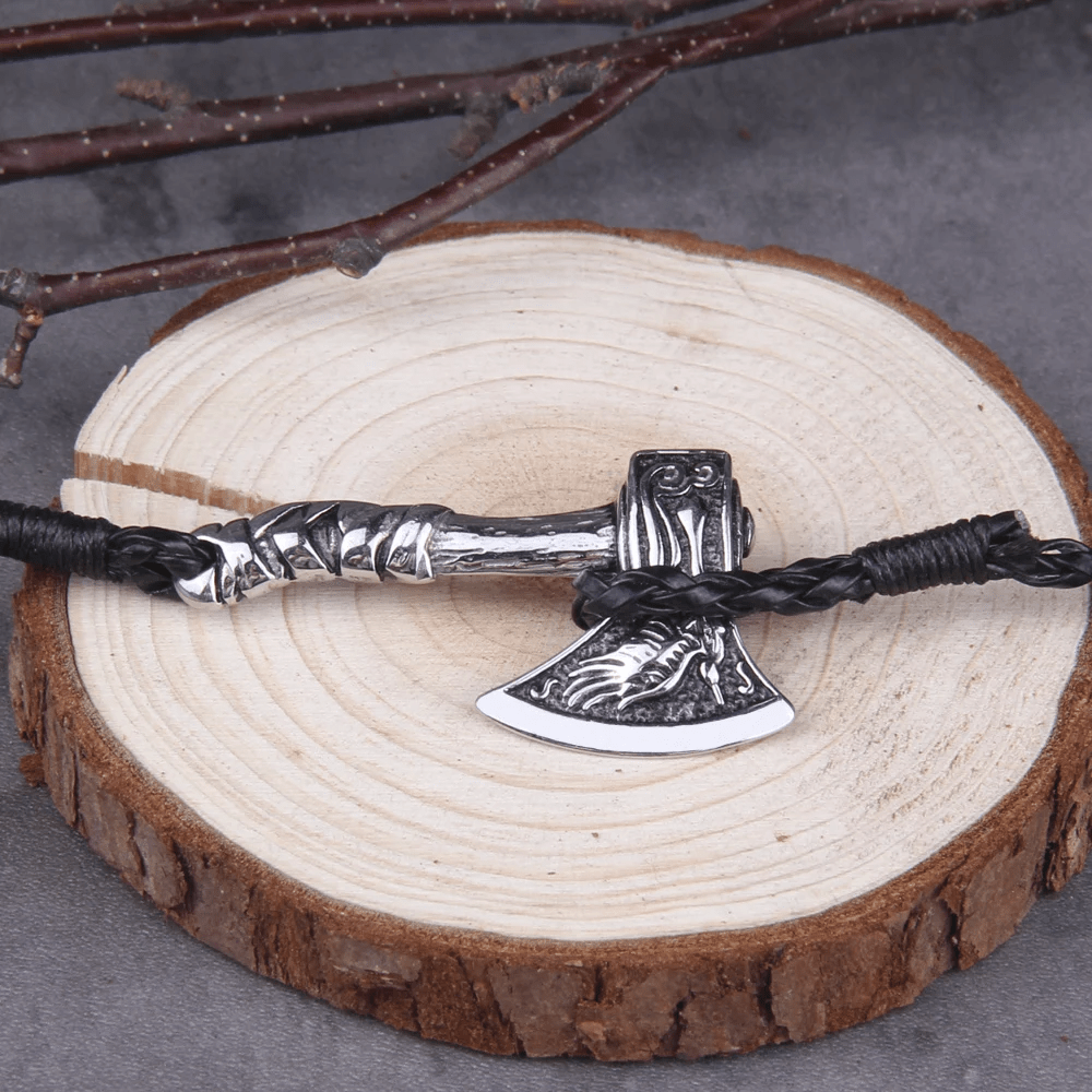 WorldNorse Viking Valknut Axe Amulet Multilayer Leather Bracelet - image 3
