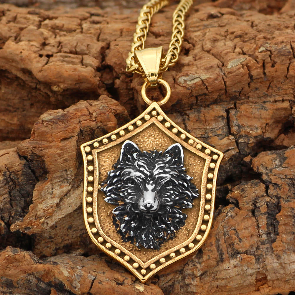 WorldNorse Wolf Head Shield Necklace - Silver&Gold - image 0
