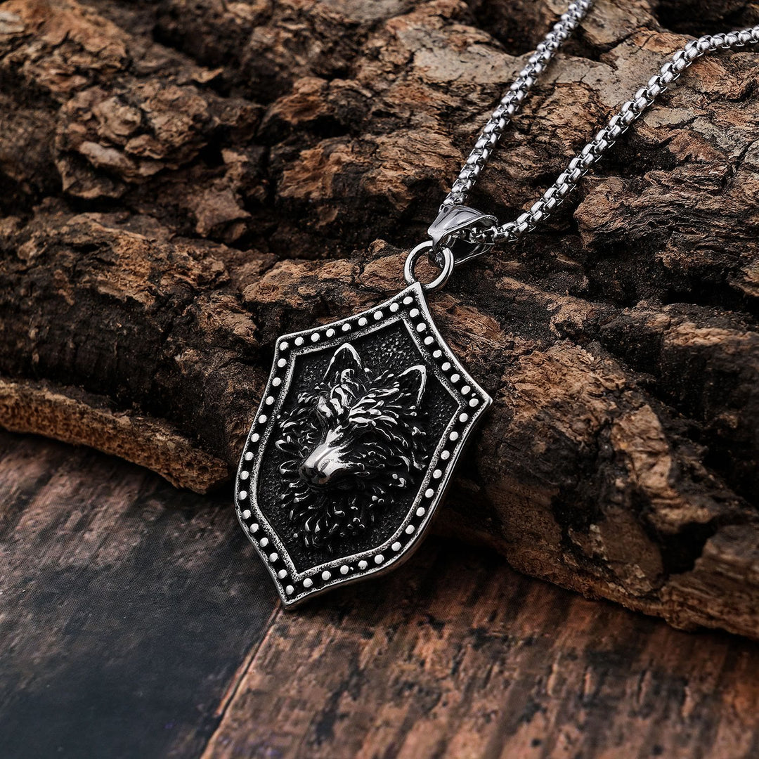WorldNorse Wolf Head Shield Necklace - Retro Silver - image 4