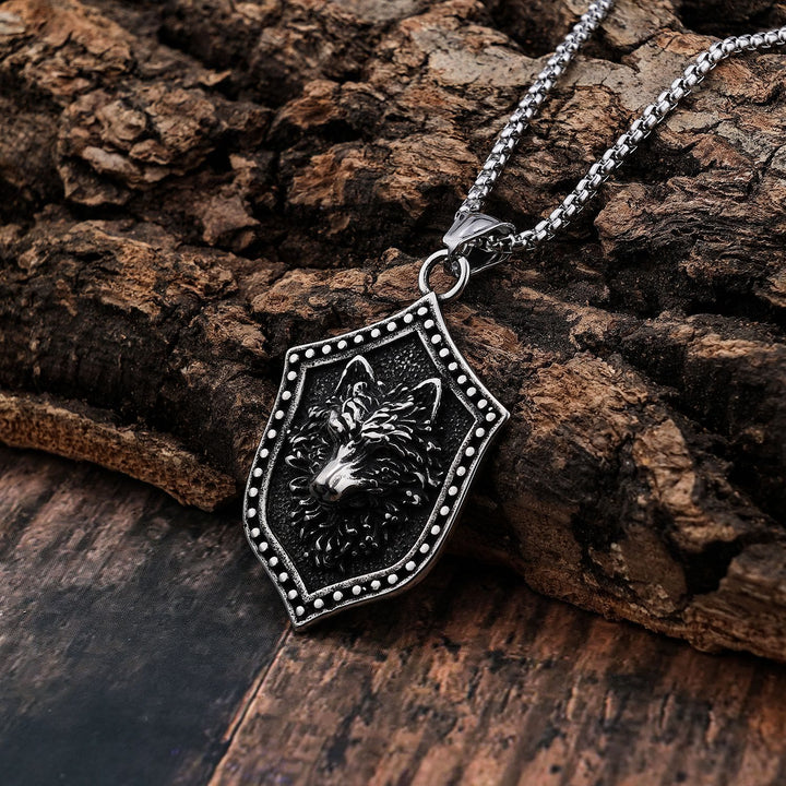 WorldNorse Wolf Head Shield Necklace - Retro Silver - image 4