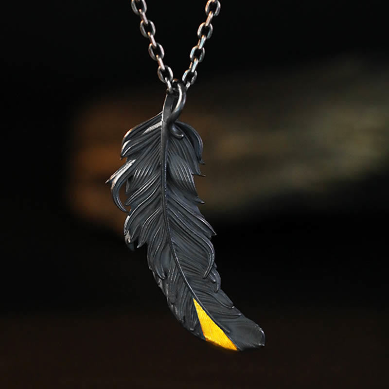 WorldNorse 999 Sterling Silver Feather Necklace - Black - With 55cm Silver King Chain - image 6