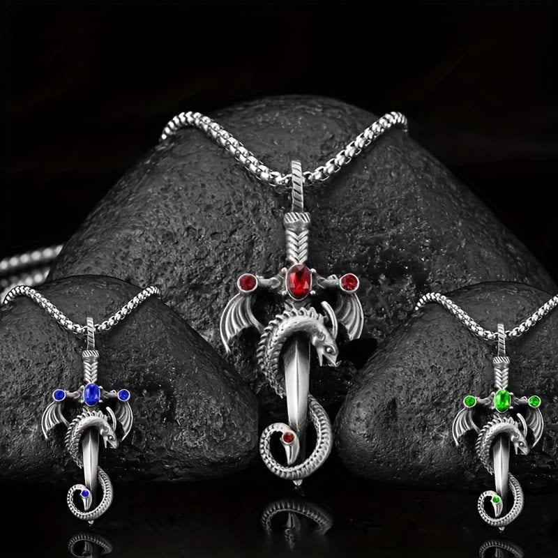 WorldNorse Vintage Gem Dragon Sword Necklace - image 0