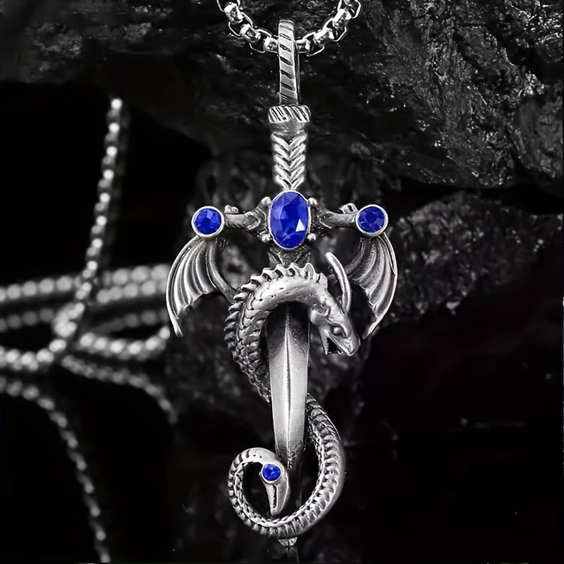 WorldNorse Vintage Gem Dragon Sword Necklace - Blue+Silver - image 1