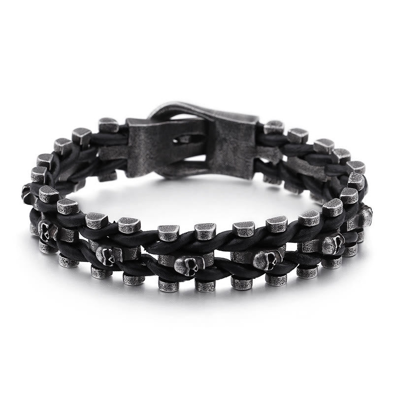 WorldNorse Skull Black Leather Rope Bracelet - image 1