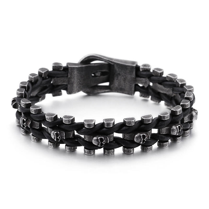 WorldNorse Skull Black Leather Rope Bracelet - image 1