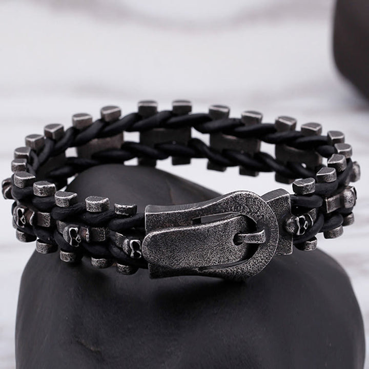 WorldNorse Skull Black Leather Rope Bracelet - image 3