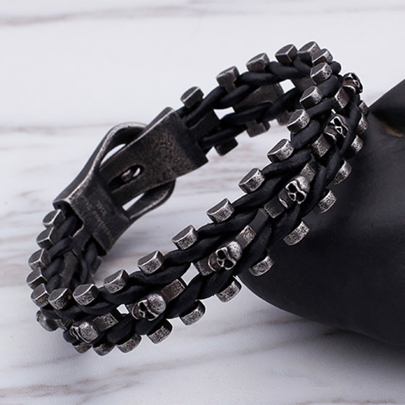 WorldNorse Skull Black Leather Rope Bracelet - image 11