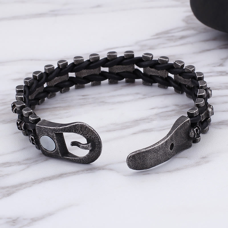 WorldNorse Skull Black Leather Rope Bracelet - image 6