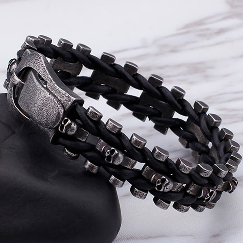 WorldNorse Skull Black Leather Rope Bracelet - image 2