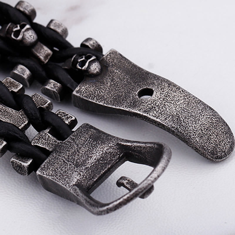 WorldNorse Skull Black Leather Rope Bracelet - image 8