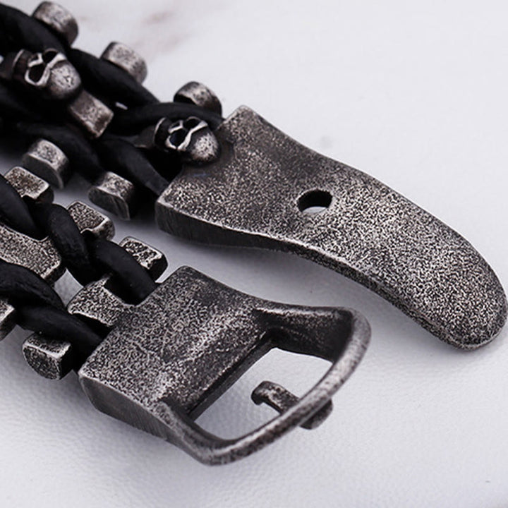 WorldNorse Skull Black Leather Rope Bracelet - image 8