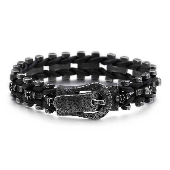 WorldNorse Skull Black Leather Rope Bracelet - 22.5cm - image 0