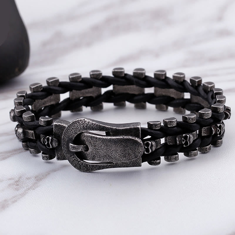 WorldNorse Skull Black Leather Rope Bracelet - image 5