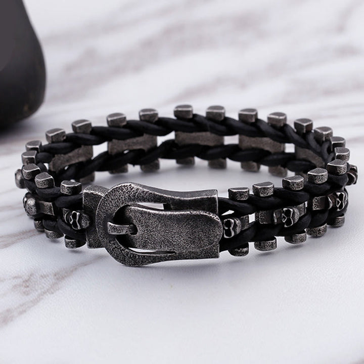 WorldNorse Skull Black Leather Rope Bracelet - image 5