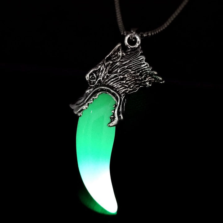 WorldNorse Glow in the Dark Wolf Teeth Necklace - Green Light - image 4