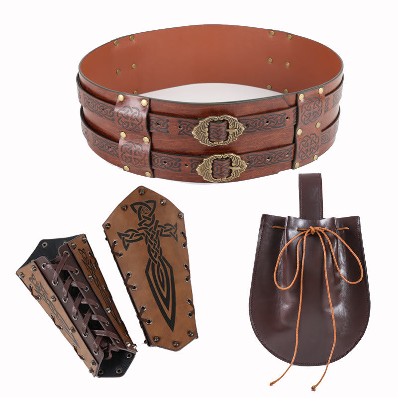 WorldNorse Leather Arm Bracers Belt Pouch Bag Set - Arm Bracers+Belt+Bag - image 9