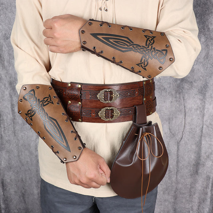 WorldNorse Leather Arm Bracers Belt Pouch Bag Set - image 0