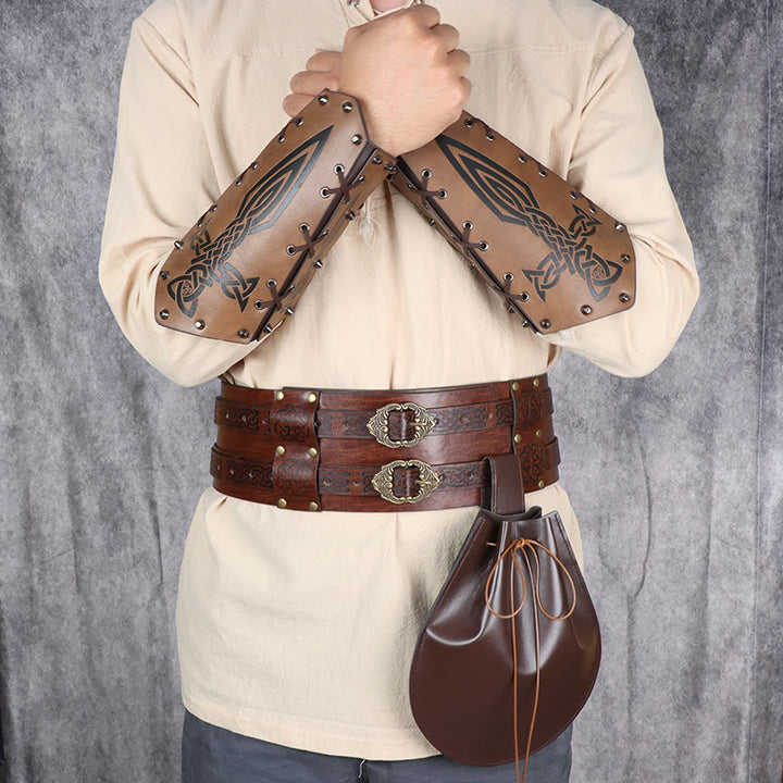 WorldNorse Leather Arm Bracers Belt Pouch Bag Set - image 10