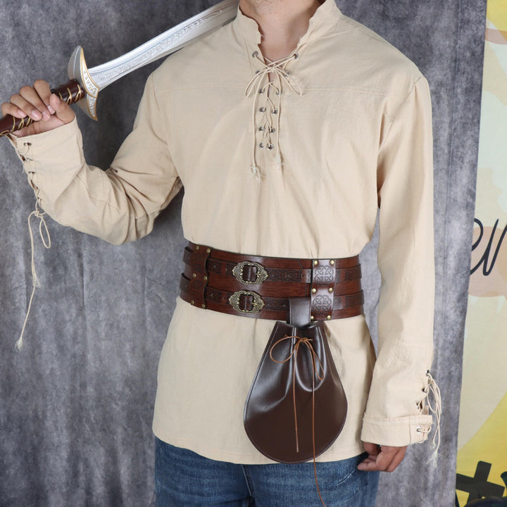 WorldNorse Leather Arm Bracers Belt Pouch Bag Set - image 4