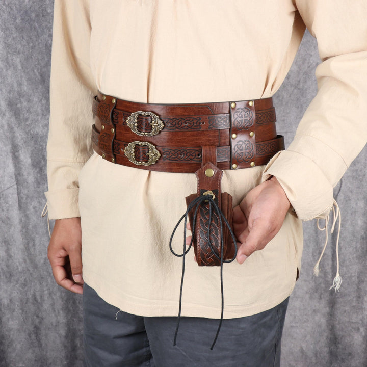 WorldNorse Leather Arm Bracers Belt Pouch Bag Set - image 2