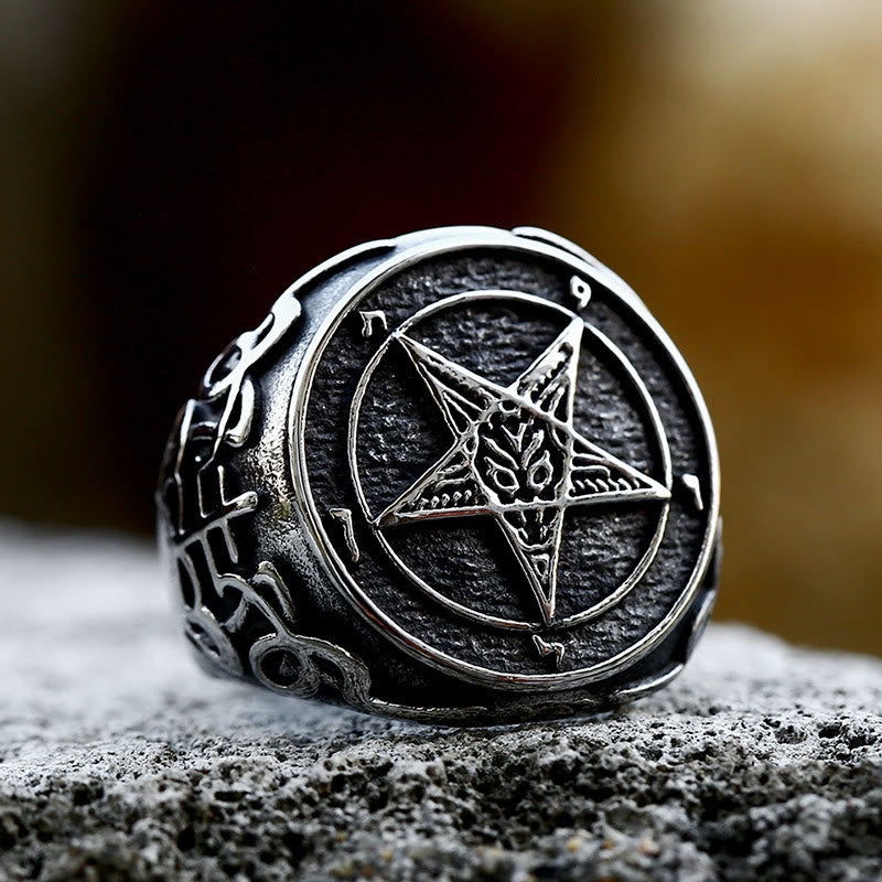WorldNorse Gothic Pentagram Satan Ring - UK Size Z（US 13) - image 0