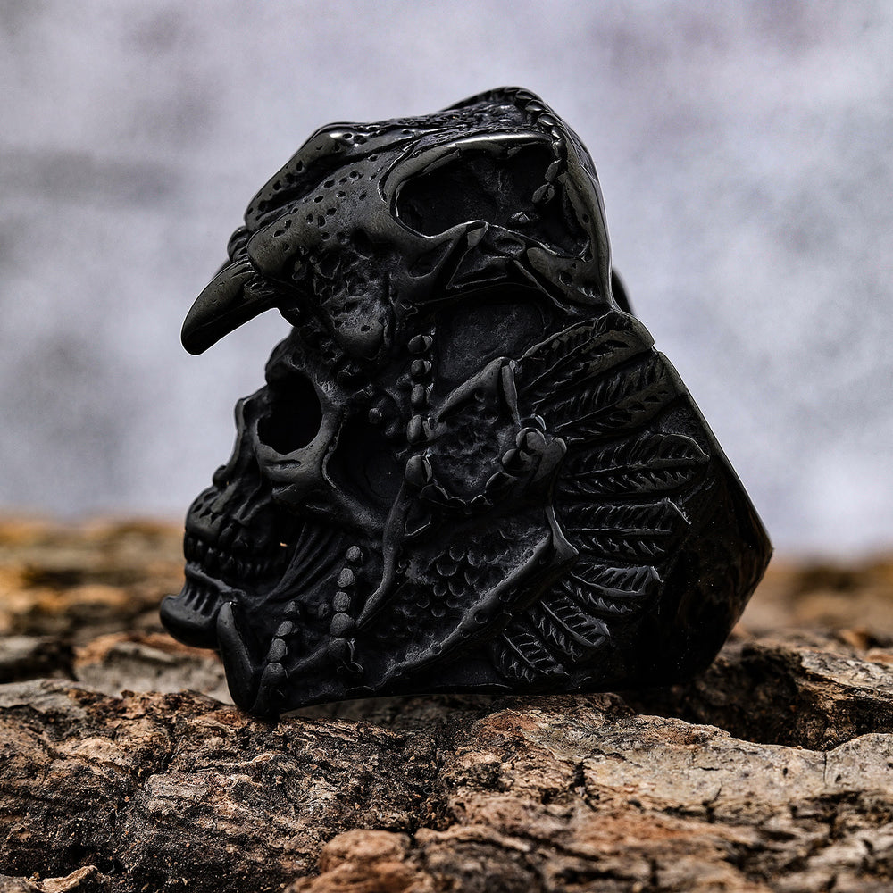 WorldNorse Skull Helmet Stainless Steel Ring - Black - UK Size Z+2（US 15) - image 1