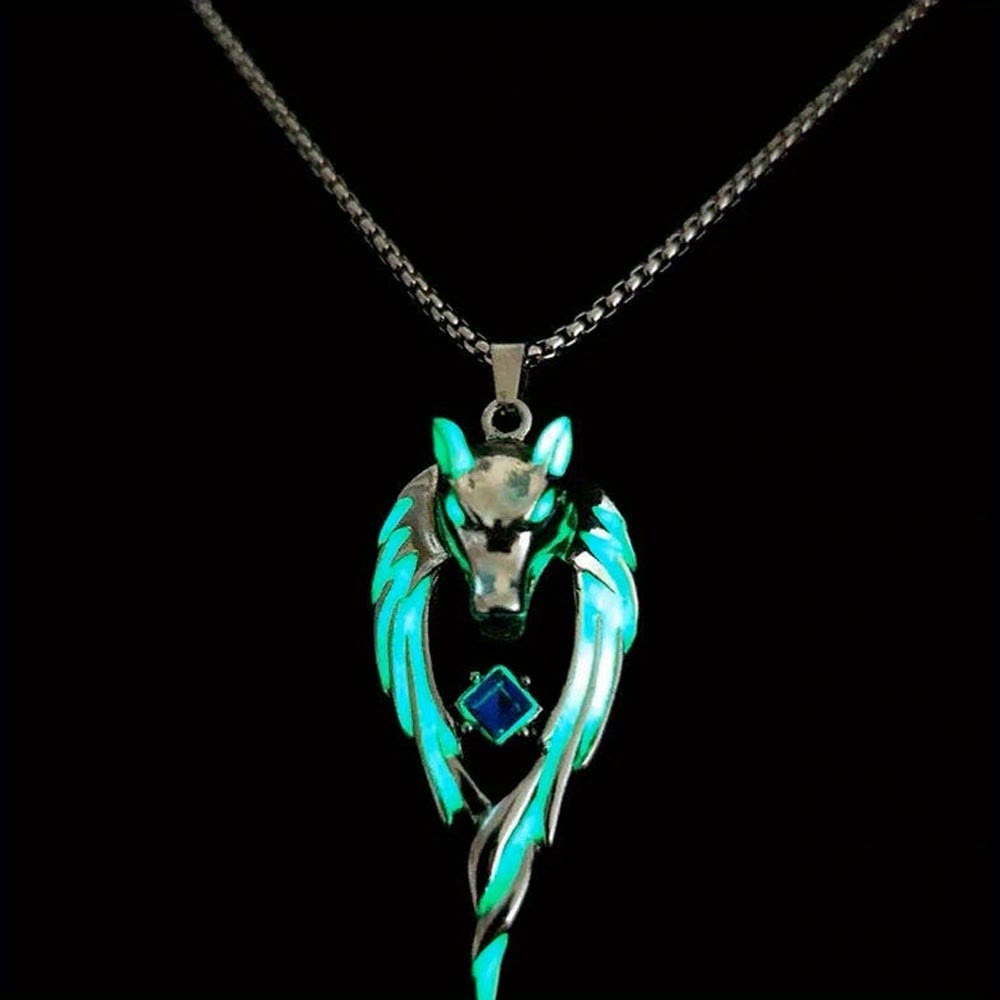 WorldNorse Night Light Wolf King Necklace - Green - image 3