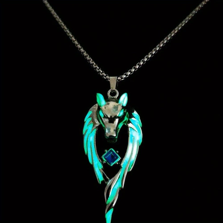 WorldNorse Night Light Wolf King Necklace - Green - image 3