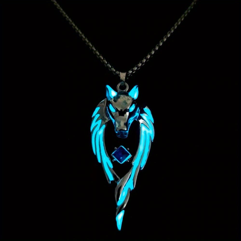 WorldNorse Night Light Wolf King Necklace - Light Blue - image 1