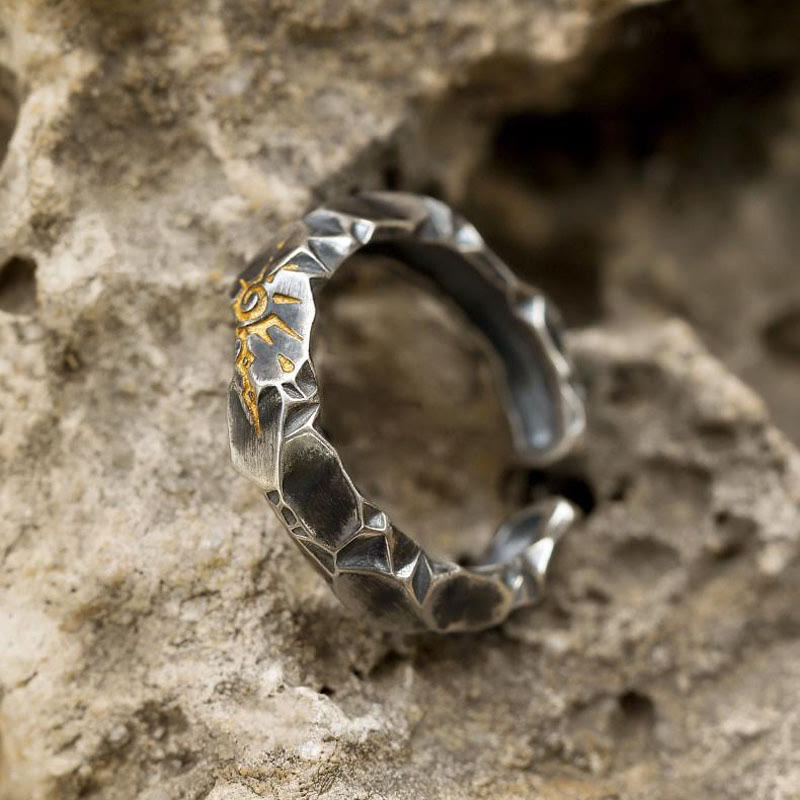 WorldNorse Wish Emblem Hammered Open Ring / Earrings - Matte Retro Silver - Ring - image 1