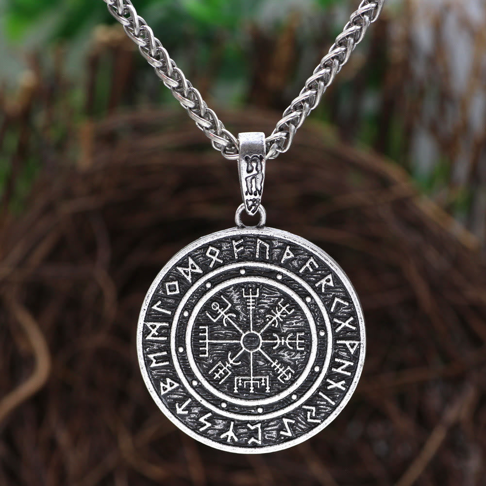 WorldNorse Vegvisir Rune Round Necklace - Silver - With Chain - image 0