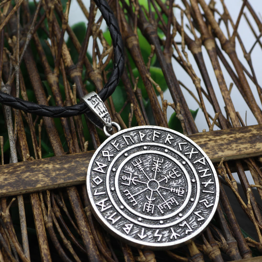 WorldNorse Vegvisir Rune Round Necklace - Silver - With Leather Rope - image 5