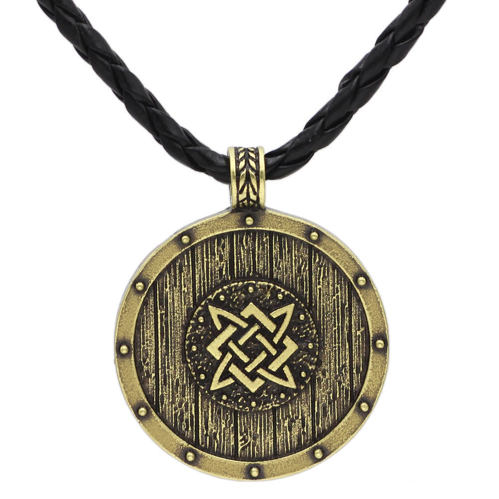 WorldNorse Viking Round Shield Necklace - Retro Gold - With Leather Rope - image 5