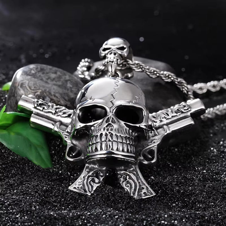 WorldNorse Cracked Skull Crossed Pistols Necklace - image 3