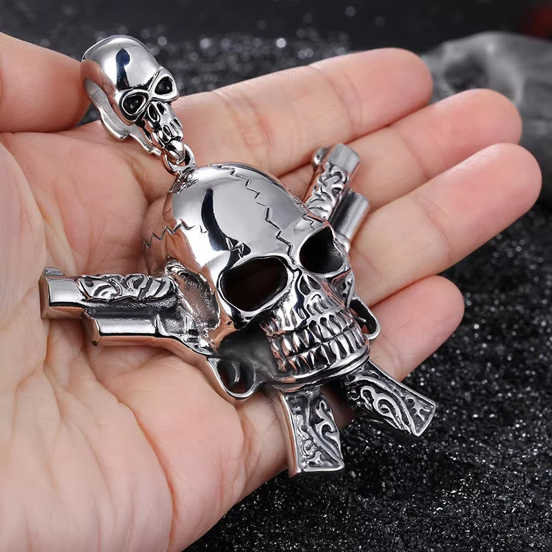 WorldNorse Cracked Skull Crossed Pistols Necklace - image 2