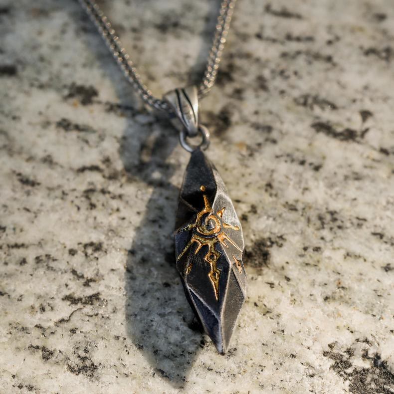 WorldNorse Handcrafted 925 Silver Wishing Stone Necklace - Retro Silver - With Wheat Chain - 55cm - image 8