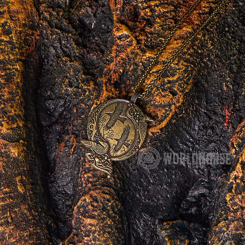 WorldNorse Odin Viking Raven Necklace - Retro Bronze - With Chain - image 7