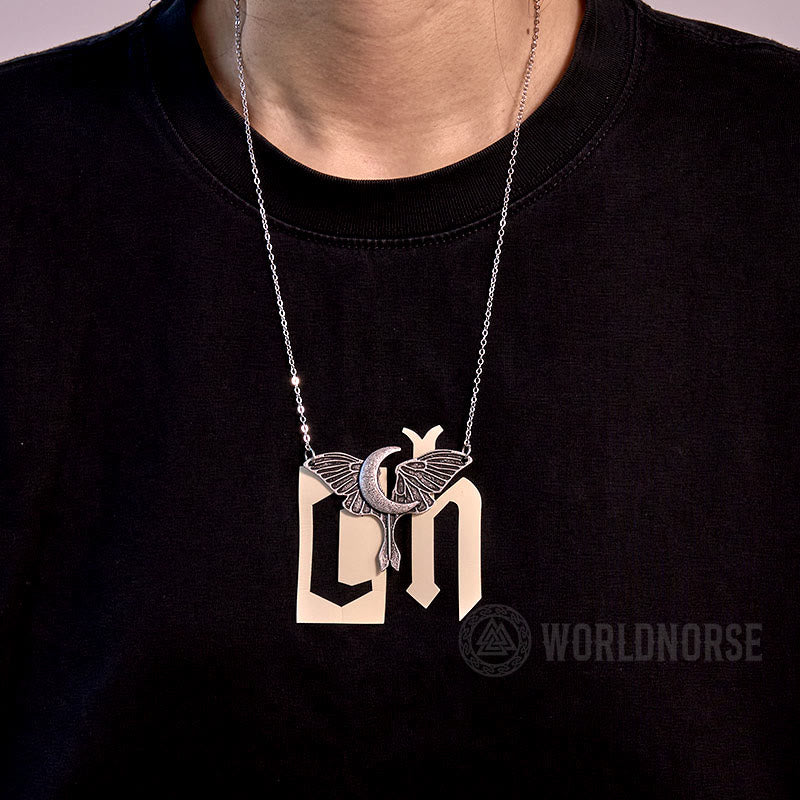 WorldNorse Gothic Moon Moth Dangle Necklace - image 1