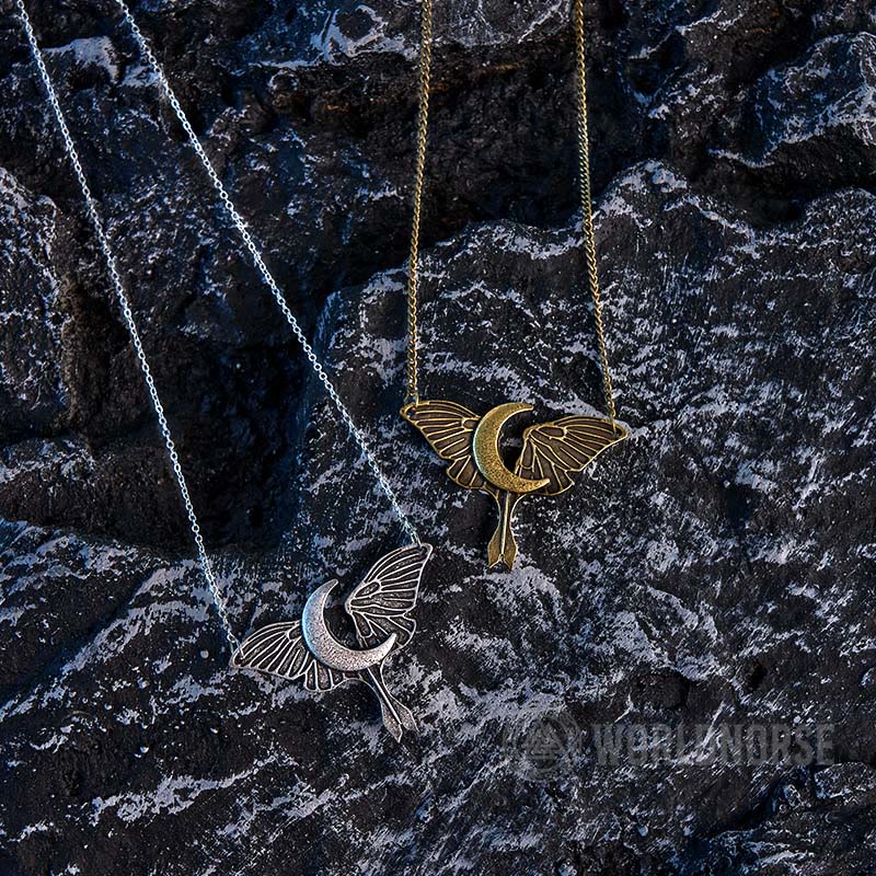 WorldNorse Gothic Moon Moth Dangle Necklace - image 12