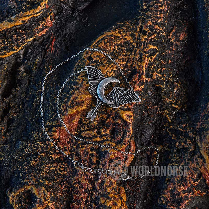 WorldNorse Gothic Moon Moth Dangle Necklace - image 6