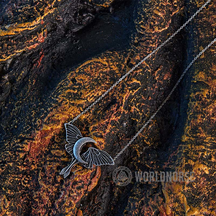 WorldNorse Gothic Moon Moth Dangle Necklace - image 5