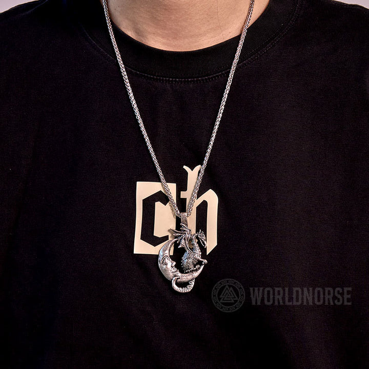 WorldNorse Mythical Viking Dragon Moon Necklace - image 1