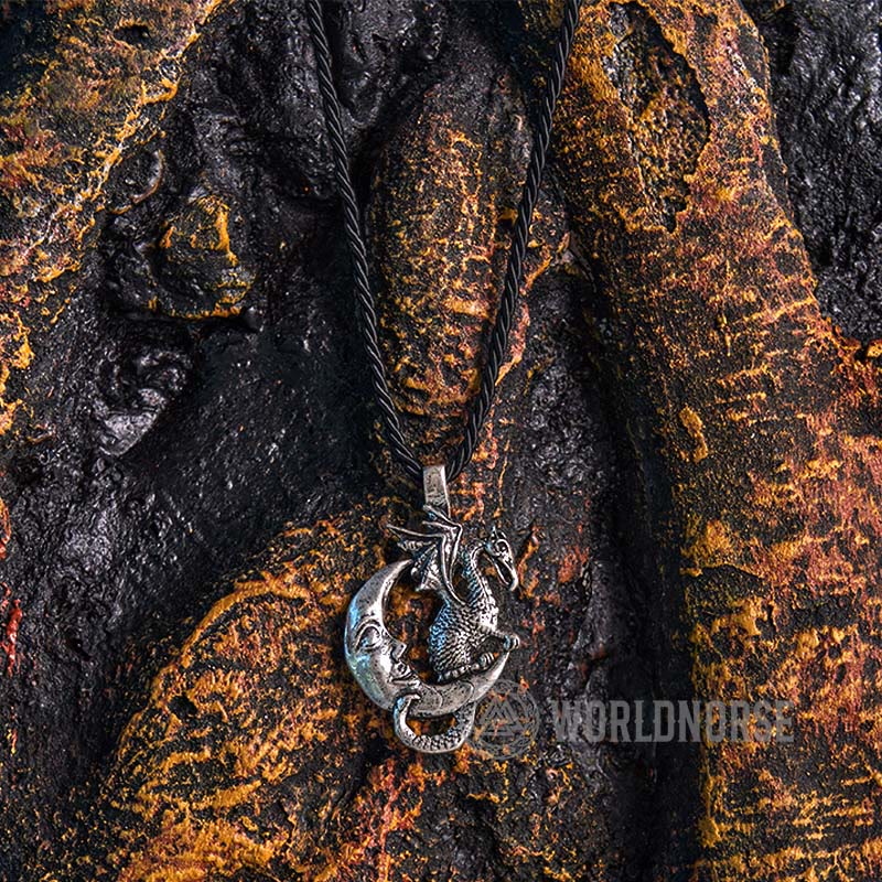 WorldNorse Mythical Viking Dragon Moon Necklace - With Rope - image 6