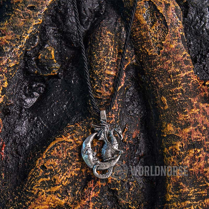 WorldNorse Mythical Viking Dragon Moon Necklace - With Rope - image 6