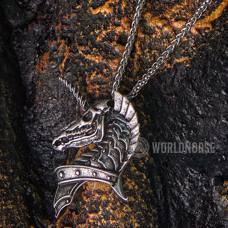 WorldNorse Unicorn Holy Beast Necklace - Retro Silver - With Chain - image 0