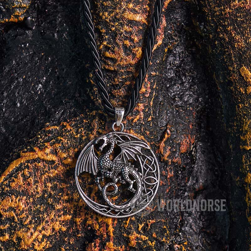 WorldNorse Gothic Celtic Flying Dragon Necklace - Retro Silver - image 0