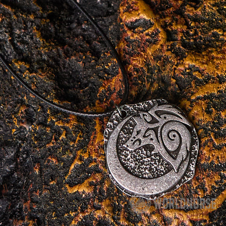 WorldNorse Wolf Roar Moon Necklace - Retro Silver - image 0