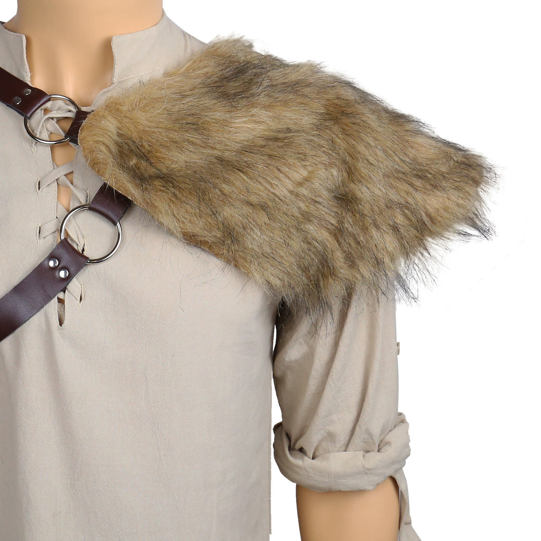 WorldNorse Nordic Leather Strap Fur Single-Shoulder Pauldron - Pauldron - image 0