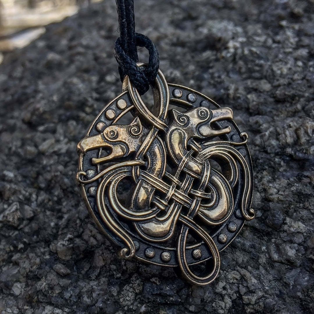 WorldNorse Double Wolf Head Pirate Necklace - Retro Bronze - image 0