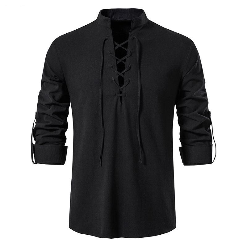 WorldNorse Medieval Lace-Up Pirate Tunic Costume Shirt - Black - 3XL - image 7